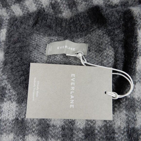 Everlane The Alpaca Crewneck Sweater Size L Heather Grey Buffalo Check NEW - Picture 2 of 8